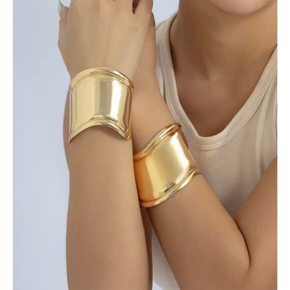 Bracelet BOLD Chunky Gold Bone Cuff N04 - Picture 5 of 8